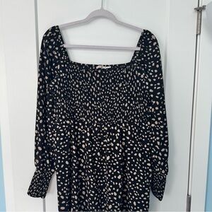 Black and Cream Shirred Dress